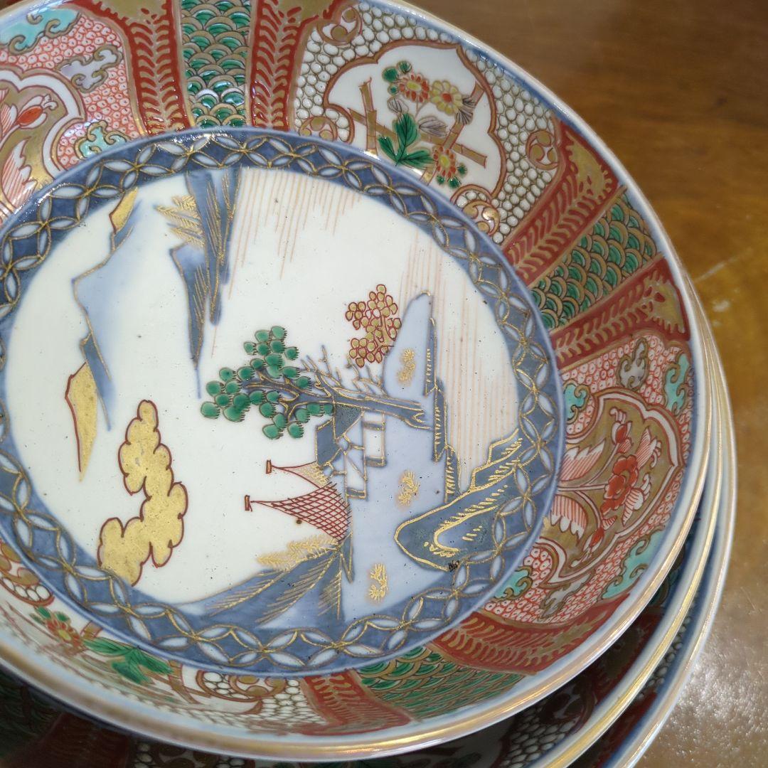 骨董　古伊万里　染錦　三っ丼　大中小　3つ　美品　鉢　器　錦出