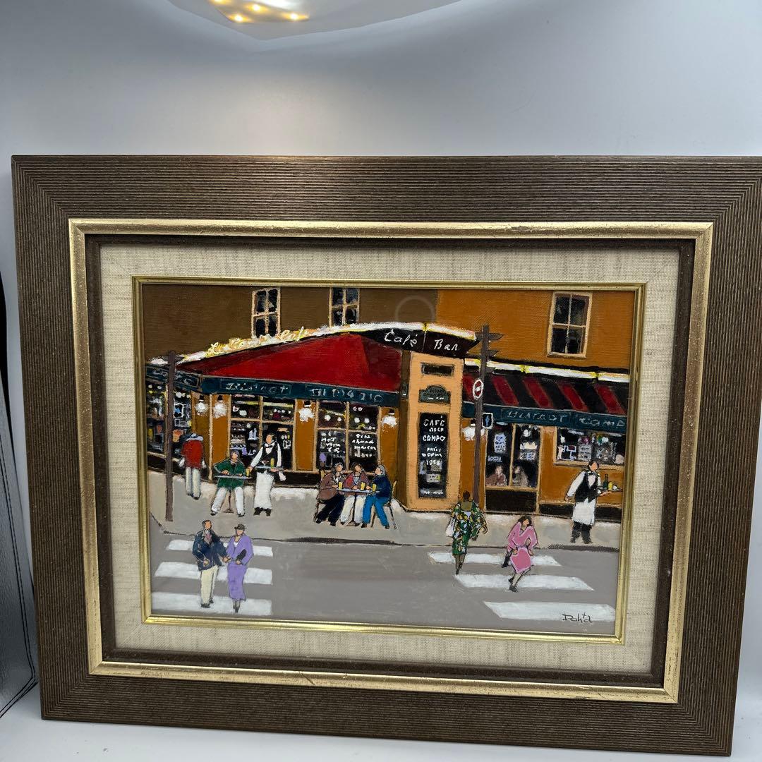 カフェの風景 油彩画