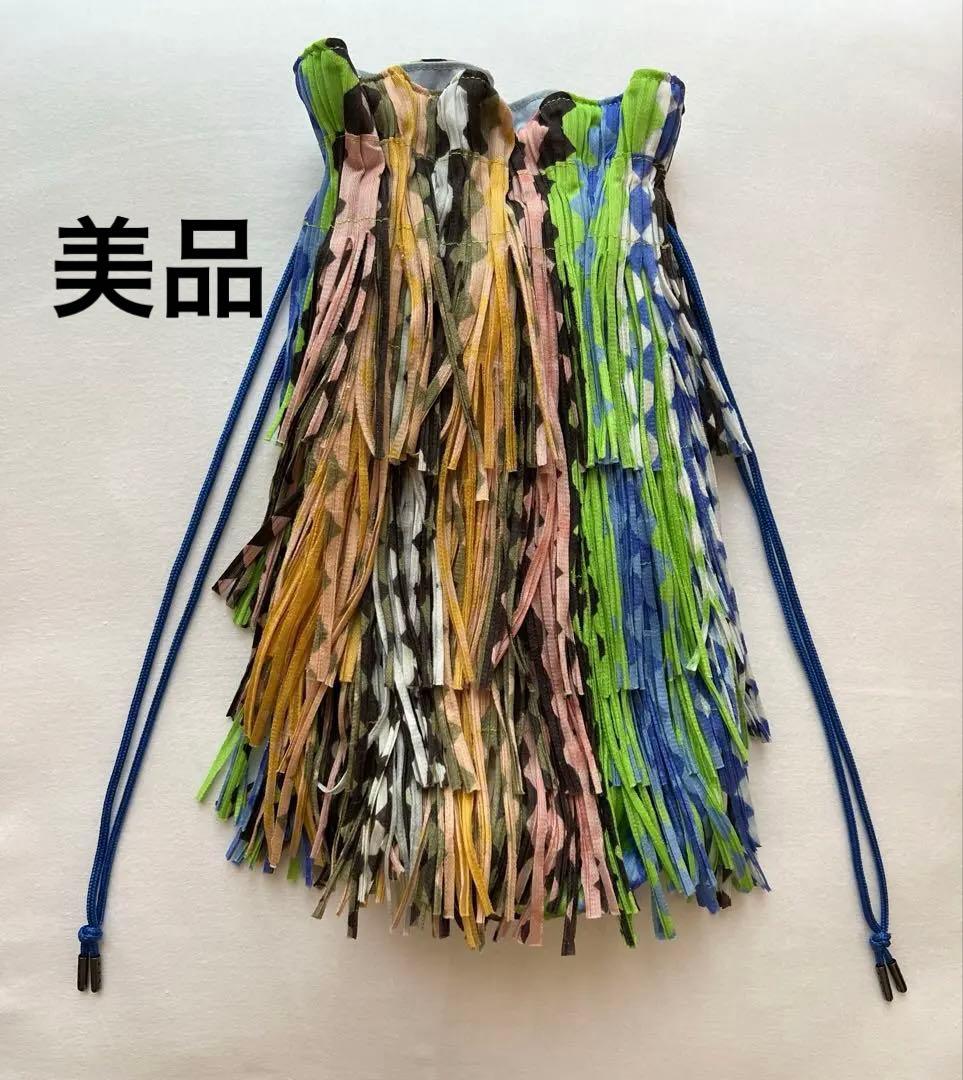 美品PLEATS PLEASE イッセイミヤケ巾着フリンジバッグ