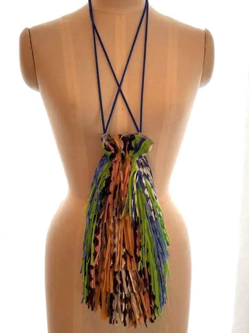 美品PLEATS PLEASE イッセイミヤケ巾着フリンジバッグ