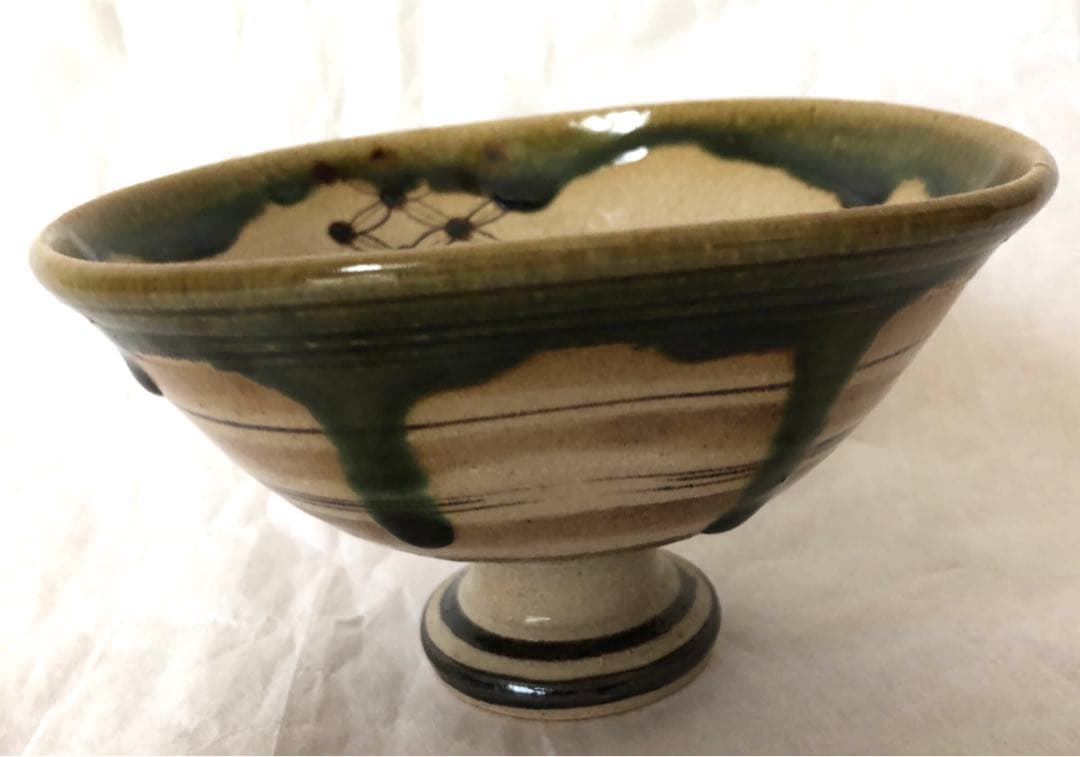 織部焼　瑞光窯　佐々木晨二造　馬上盃　共箱付　抹茶椀　茶道具　裏千家