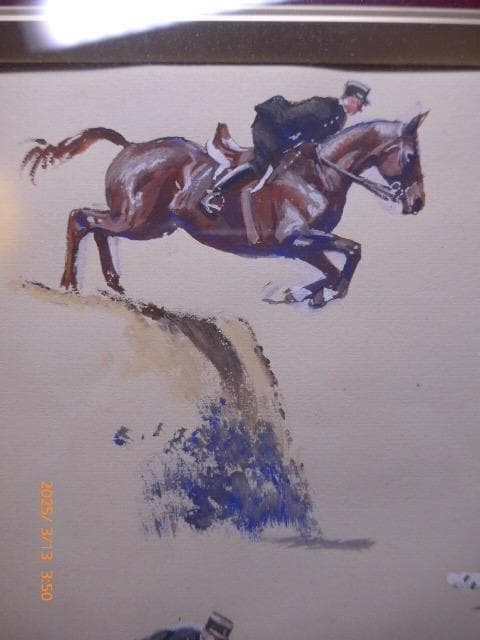 肉筆　フランスで著名な挿絵画家　ラモットの、乗馬のグアッシュ画です。緻密な絵です