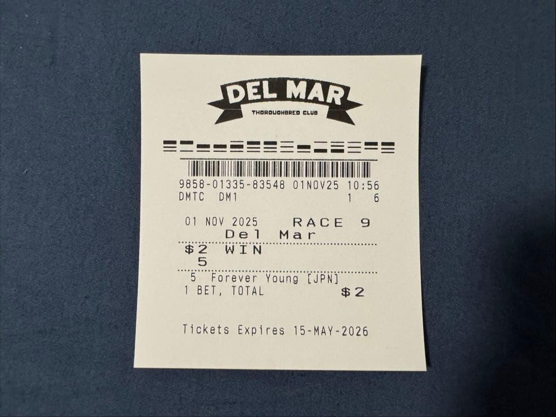 フォーエバーヤング ブリーダーズカップクラシック 現地単勝馬券 プログラム