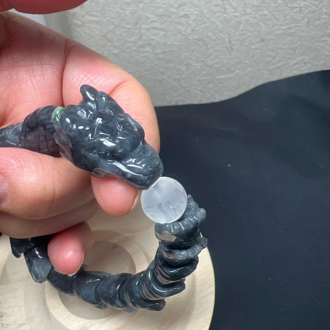 六字真言水晶&黒翡翠龍神ブレスレット