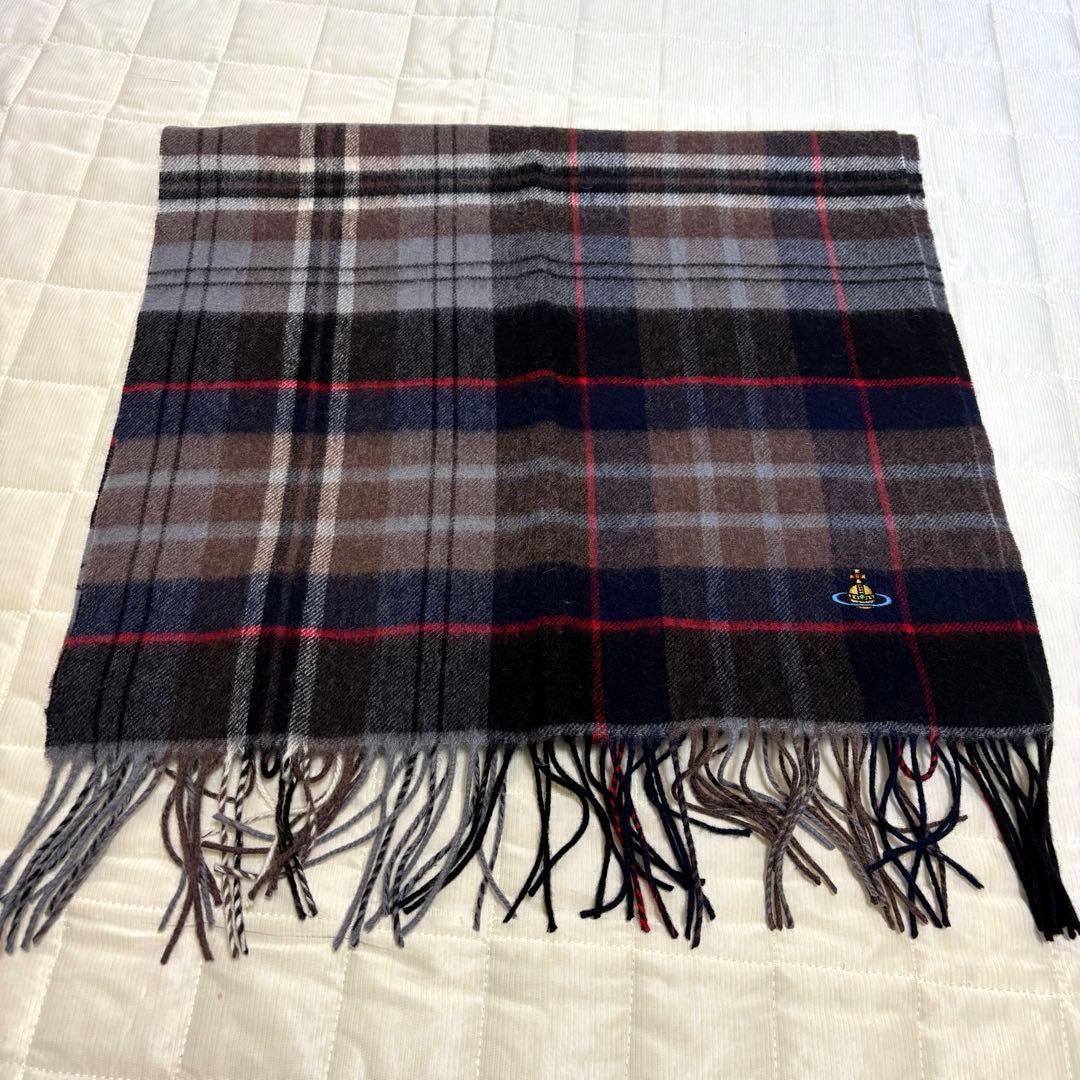 美品ヴィヴィアンウエストウッド洗えるウール１００％　大判ストールマフラーチェック