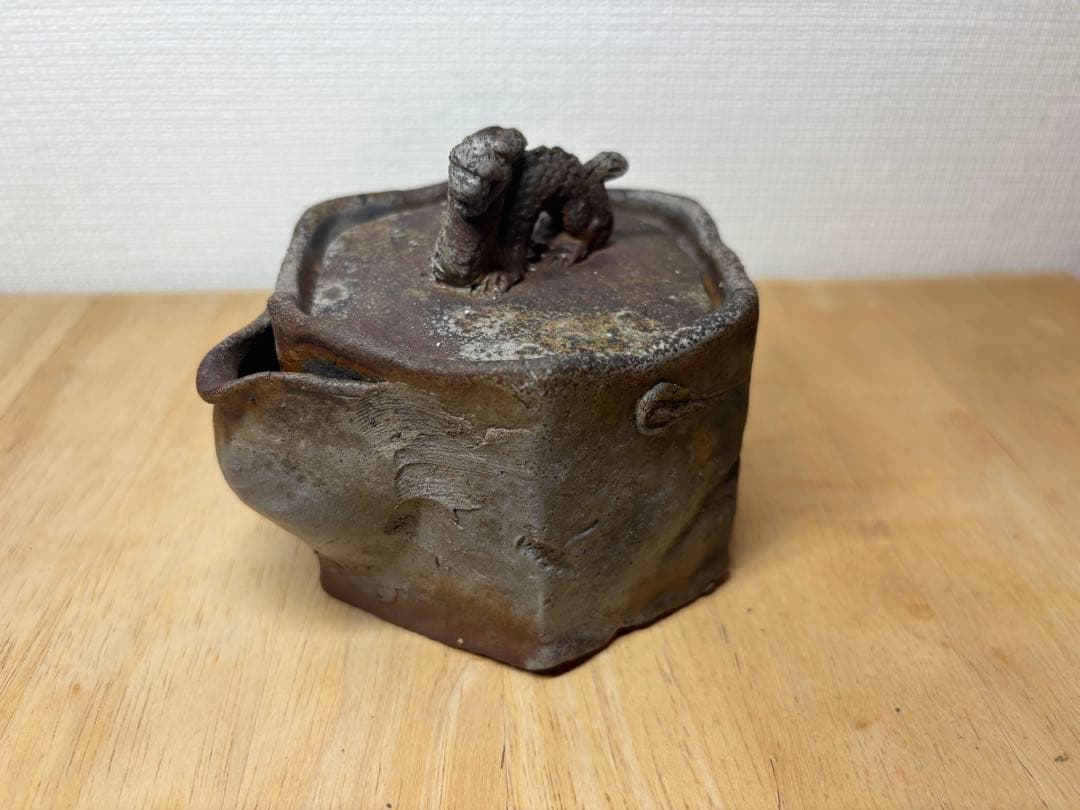 53.備前焼 宝瓶 登り窯 龍 りゅう リュウ 6角 手びねり 急須