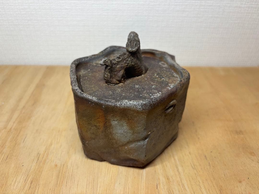 53.備前焼 宝瓶 登り窯 龍 りゅう リュウ 6角 手びねり 急須