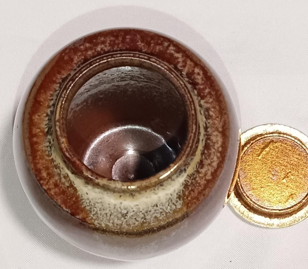 茶道具　遠州七窯　高取焼　高取喜恵作　高取焼肩衝茶入　火燈龍金襴仕覆　美品！！