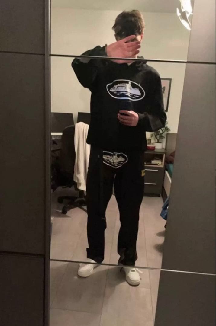 US/UKドリル セットアップ パーカー スウェット 黒 ストリートファッション