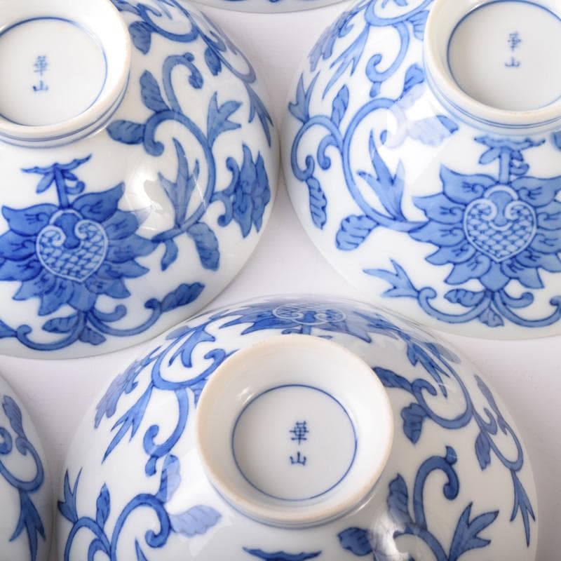 和食器　有田焼　華山萬右衛門作　唐草文　蓋付茶碗　十客　共箱　C　7613A