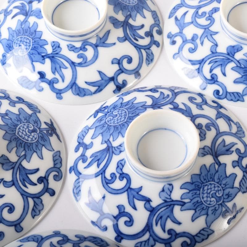 和食器　有田焼　華山萬右衛門作　唐草文　蓋付茶碗　十客　共箱　C　7613A