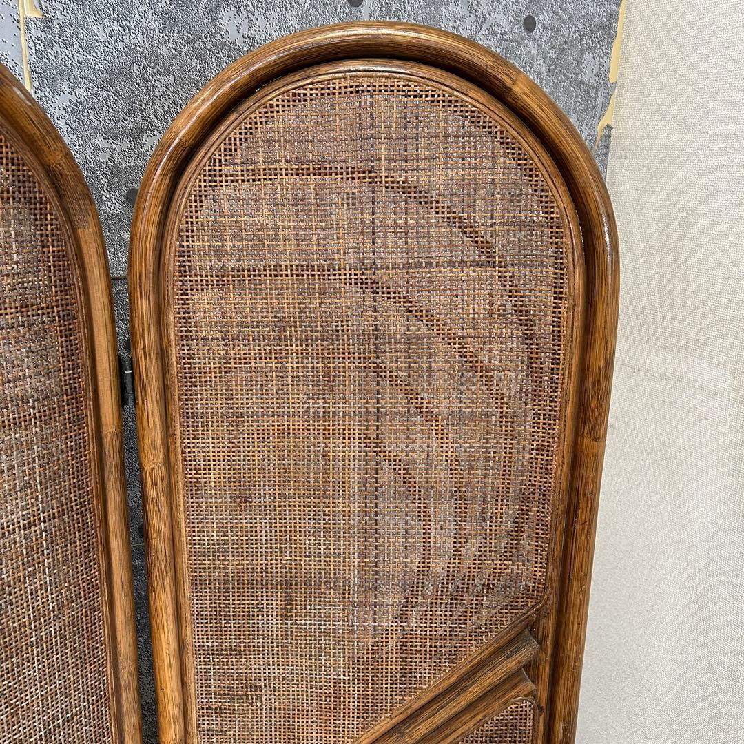 てらみ꧁籐家具꧂ラタン4連パーテーション ブラインド 間仕切り 昭和レトロ