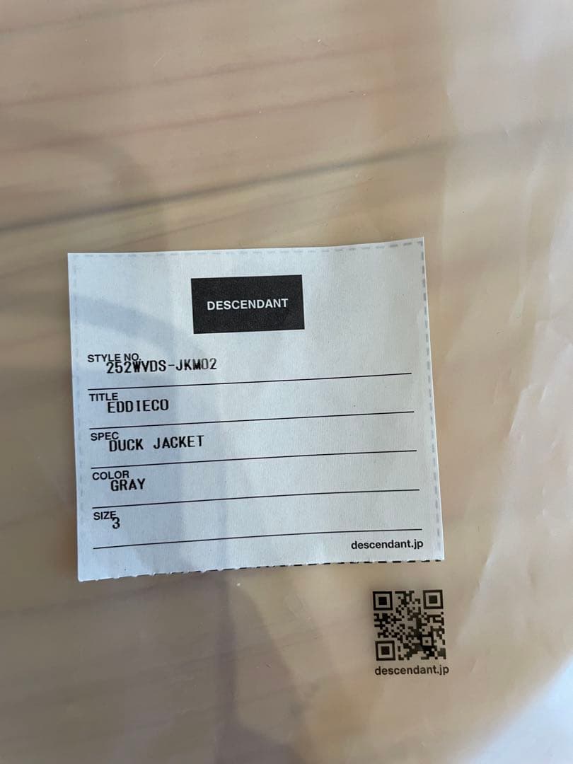 DESCENDANT EDDIECO DUCK JACKET L グレー