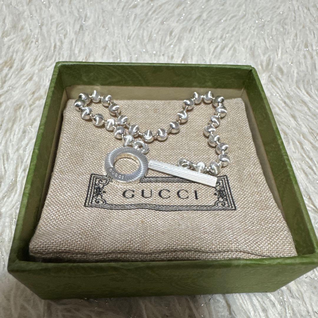 【GUCCI 新品同様品】stripe★ボールチェーンブレスレット★燻　925★
