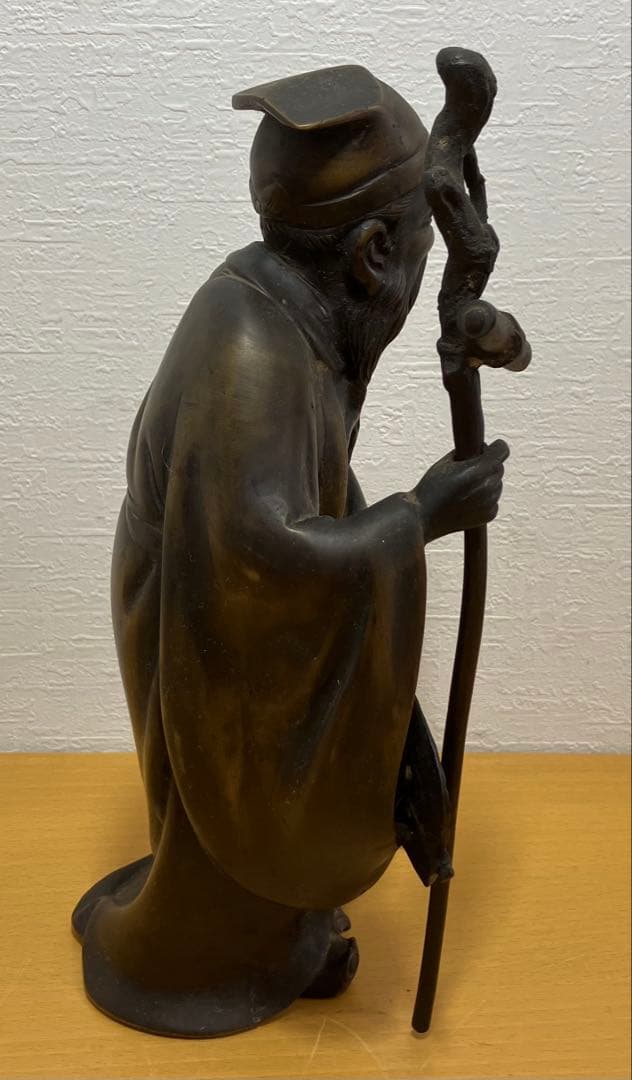 【金属製工芸/骨董品】鹿老人置物　七福神　置物　インテリア　オブジェ　金属製