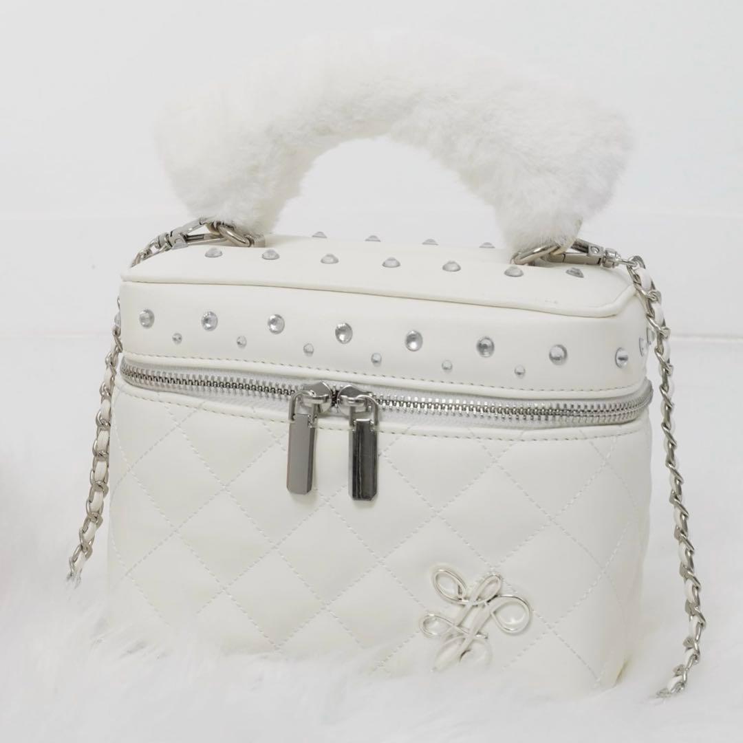 Lumignon ルミニョン ファー付きバニティバッグ 白 ホワイト