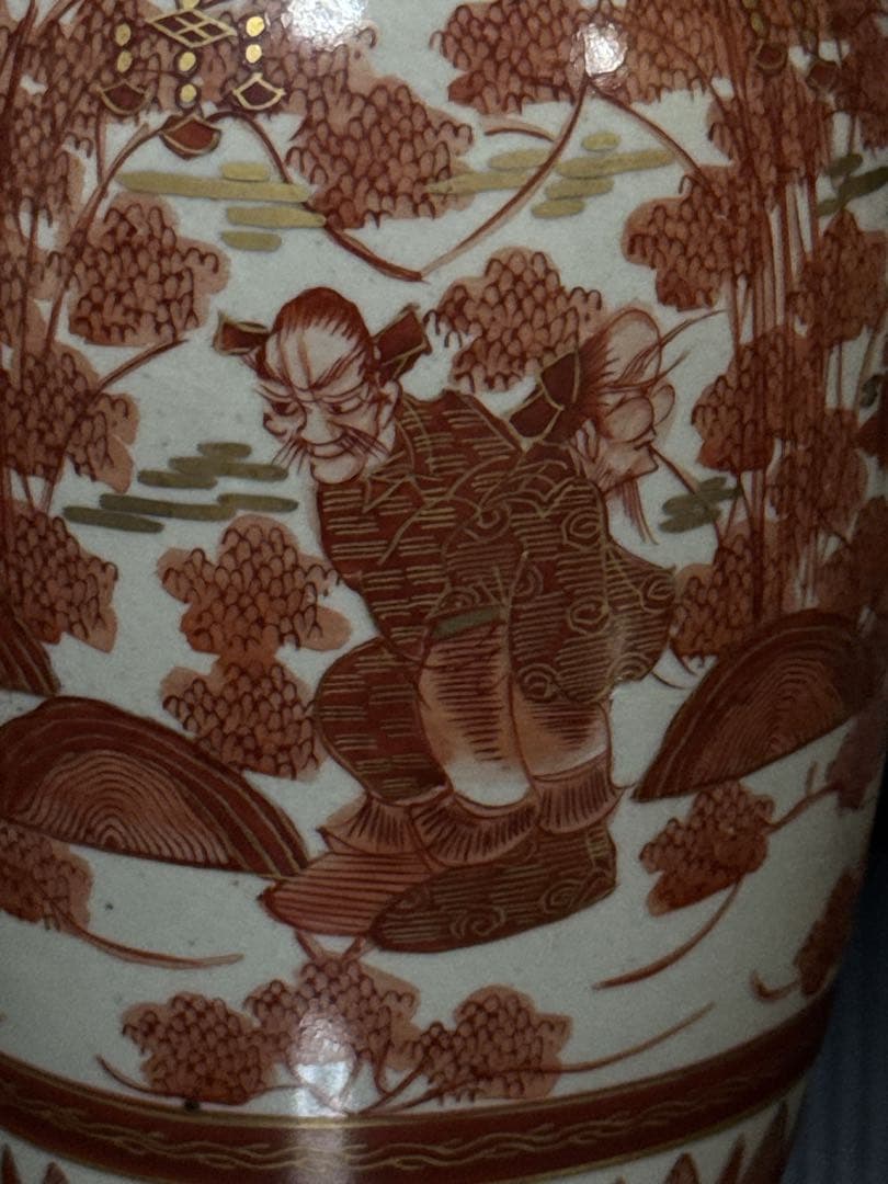 湖東焼 金蘭赤絵 人物図 花瓶 徳利 在銘