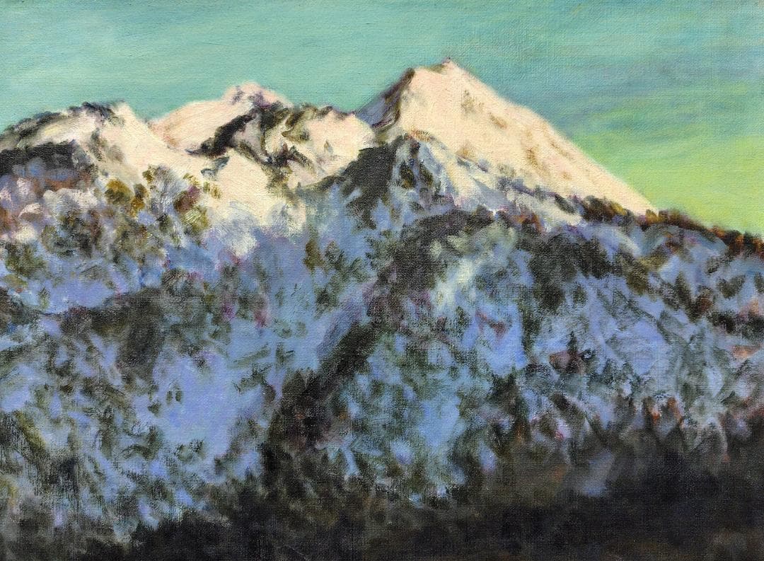 「厳冬の朝陽」2005 F15 絵画 油絵 油彩画 燧ヶ岳 尾瀬ヶ原