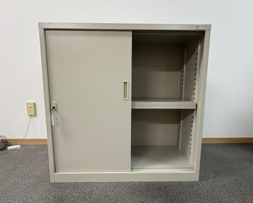 【引き取り限定】【2セット】ガラス扉キャビネット ベージュ 中型【大阪堺市】