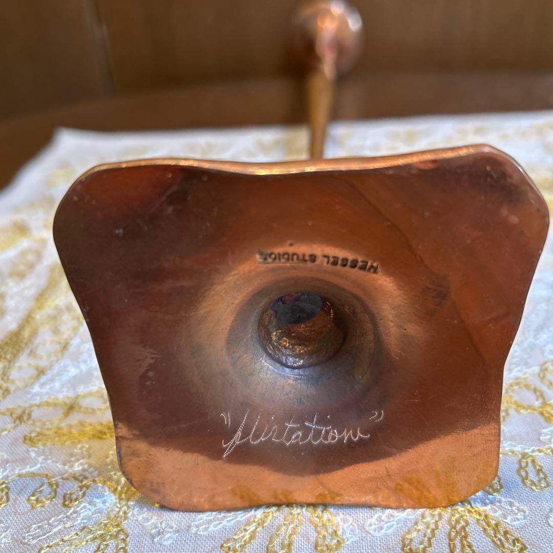 極稀少ZONAビンテージヘッセルスタジオキャンドルスタンド銅製手打槌目緑青仕上げ