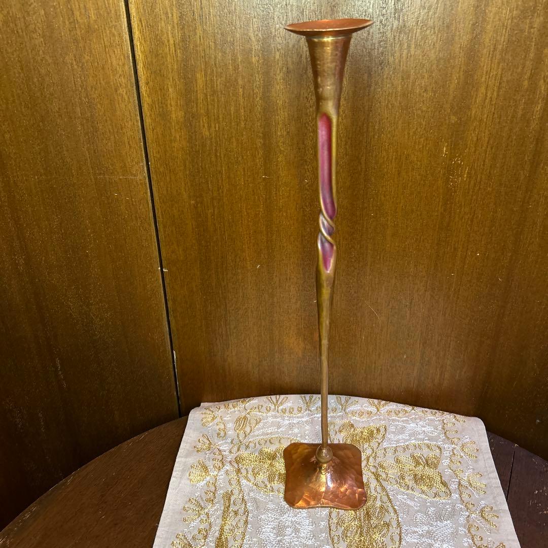 極稀少ZONAビンテージヘッセルスタジオキャンドルスタンド銅製手打槌目緑青仕上げ