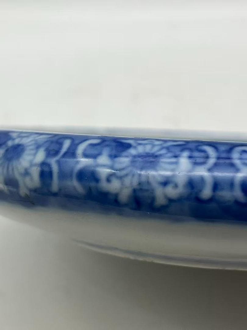 秋田焼　手描き染付山水画盛り鉢(B-47)