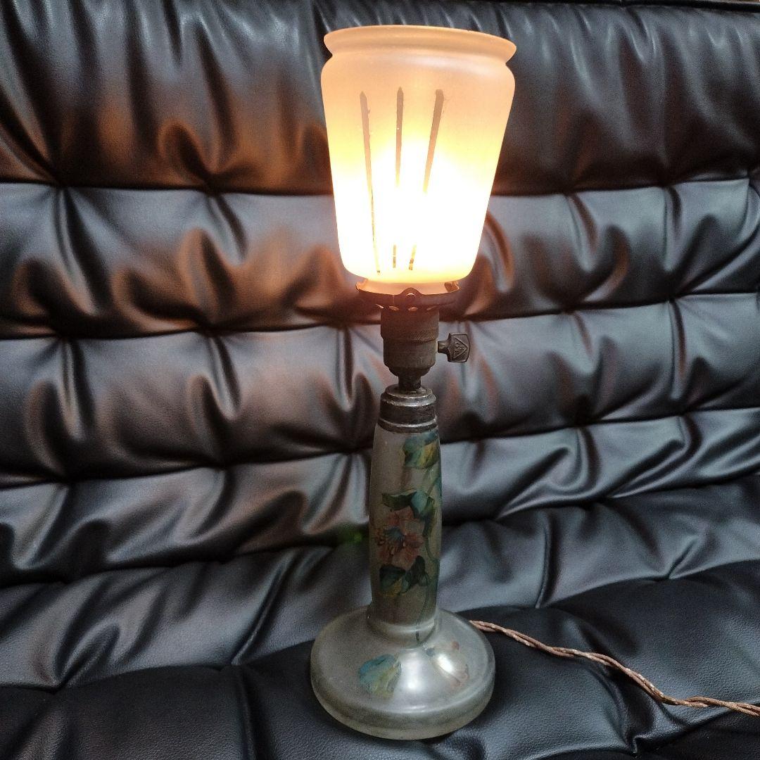 アンティーク 電気ランプ 上海 手描 ガラス 骨董 古美術 中国
