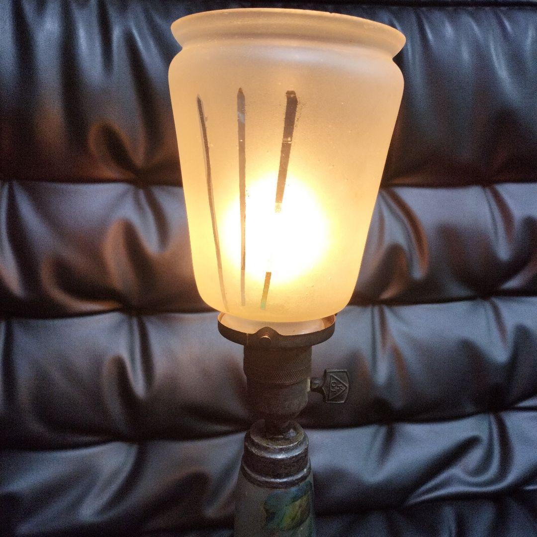 アンティーク 電気ランプ 上海 手描 ガラス 骨董 古美術 中国