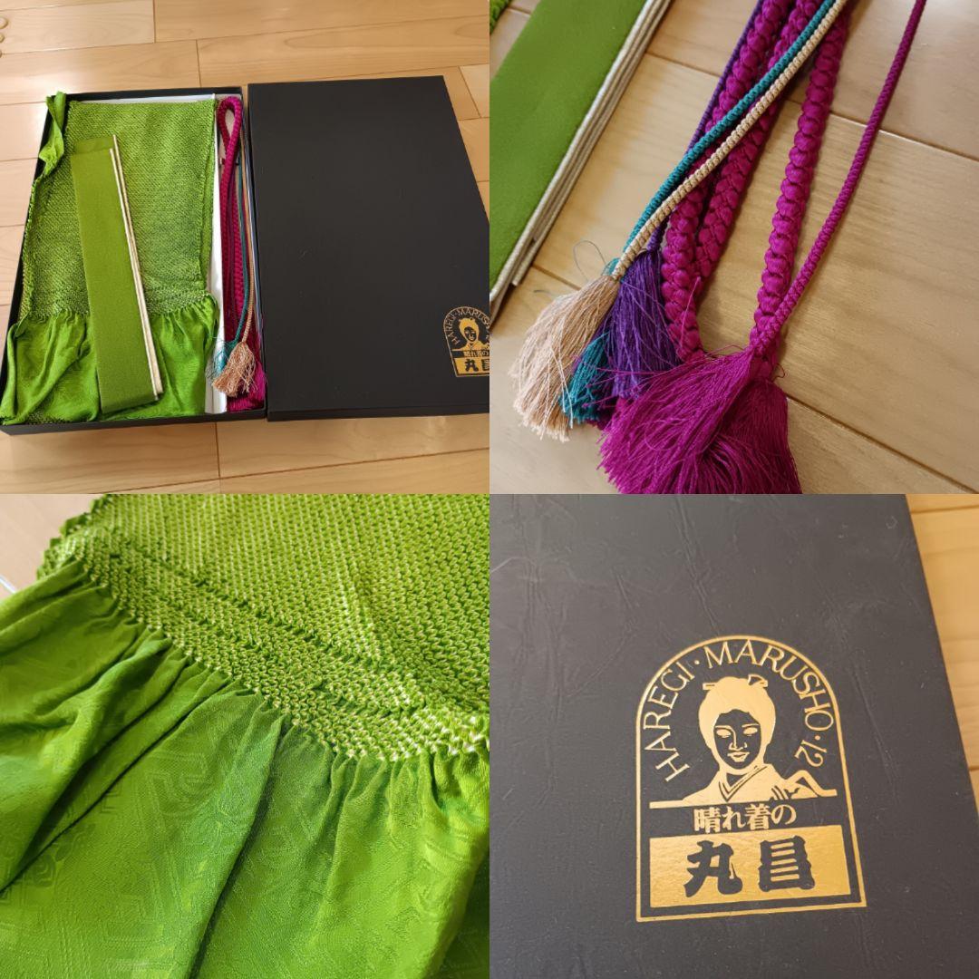 くりもも【美品】朱色の孔雀柄の振袖、長襦袢、帯、帯締セット　クリーニング済