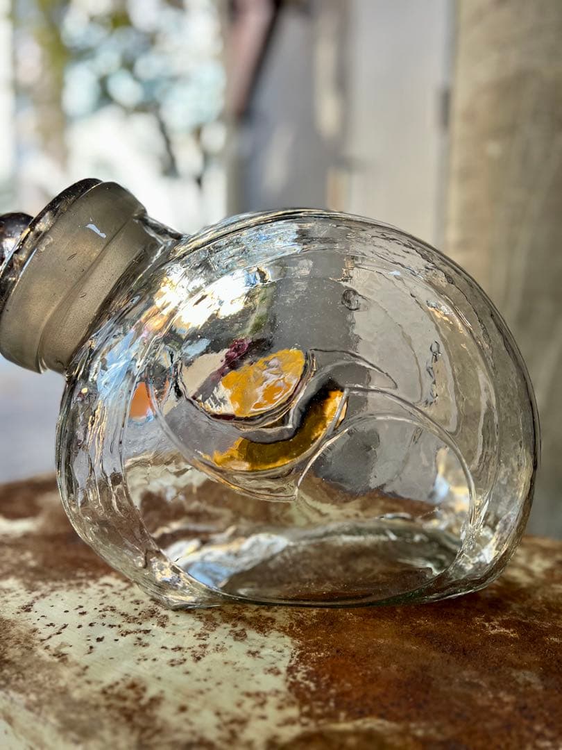 レトロ　猫ビン　でんでん太鼓　飴屋瓶　菓子瓶　アンティーク　ガラス　ガラス蓋付き