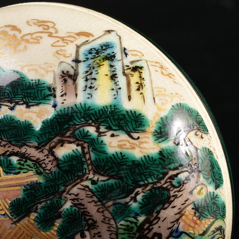 茶道具　九谷焼　末川泉山造　庄三風　色絵　山水文　香合　共布共箱　V　R5946