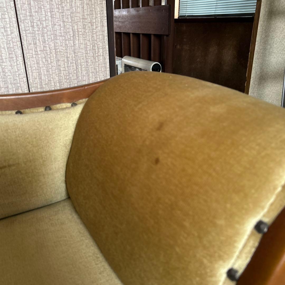 ヴィンテージ　約２人掛け　レトロモダンな古い木製チェアソファ カフェ撮影スタジオ