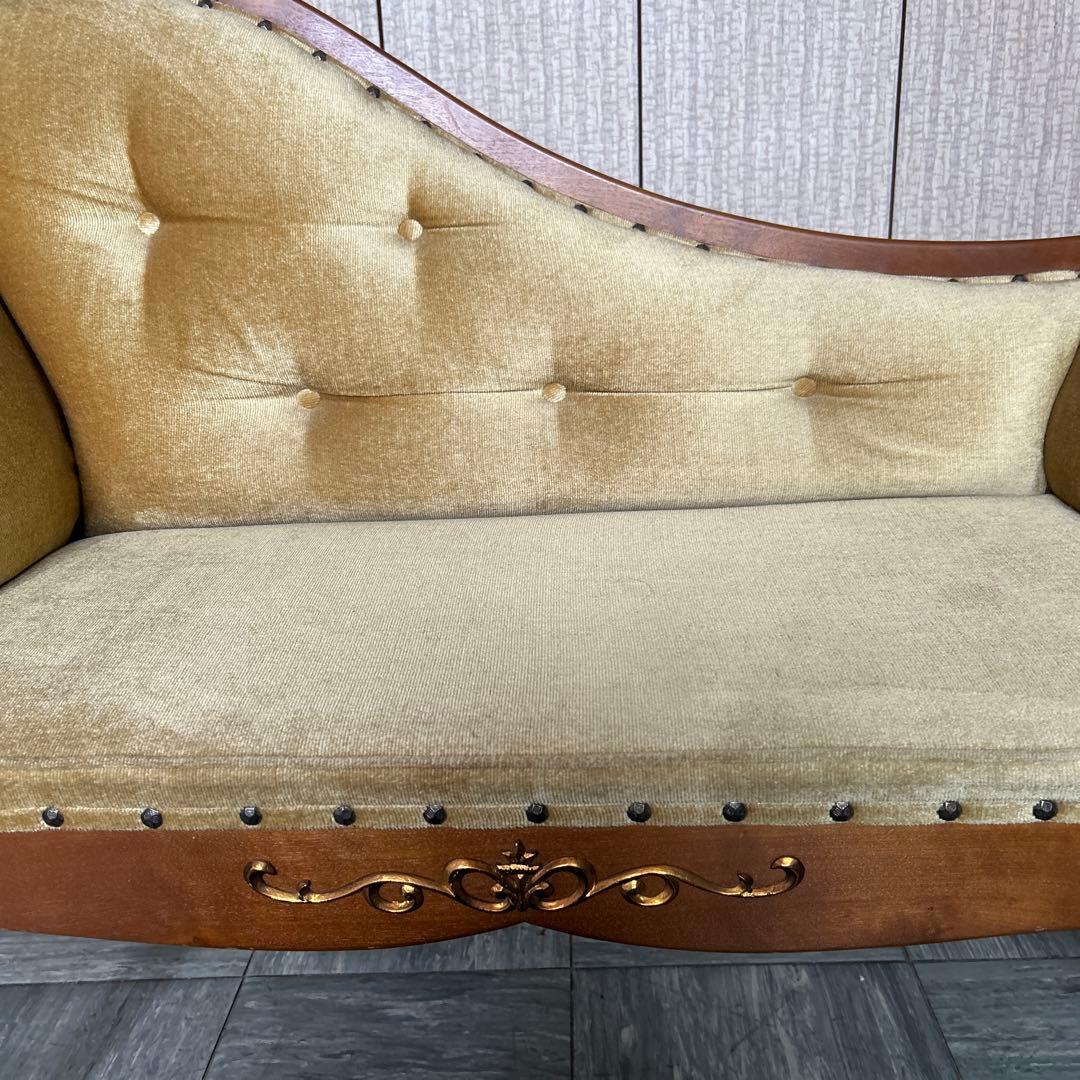 ヴィンテージ　約２人掛け　レトロモダンな古い木製チェアソファ カフェ撮影スタジオ