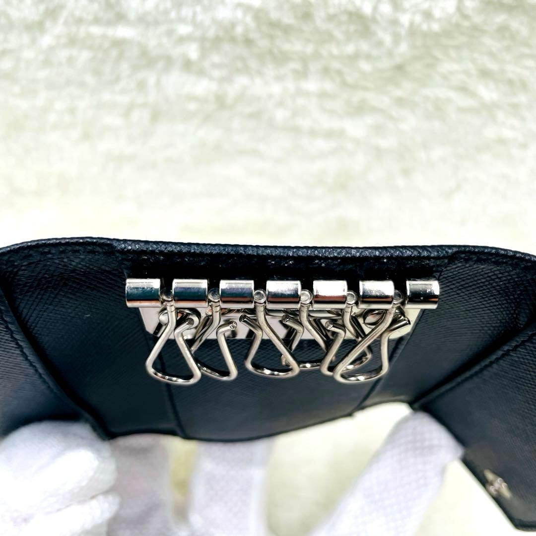 極美品 PRADA 6連 キーケース 三角ロゴ サフィアーノ ブラック 付属品有