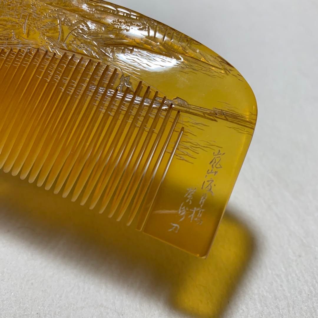 本鼈甲　櫛　嵐山渡月橋　銘あり　超細密彫　超絶技巧　アンティーク　髪飾り