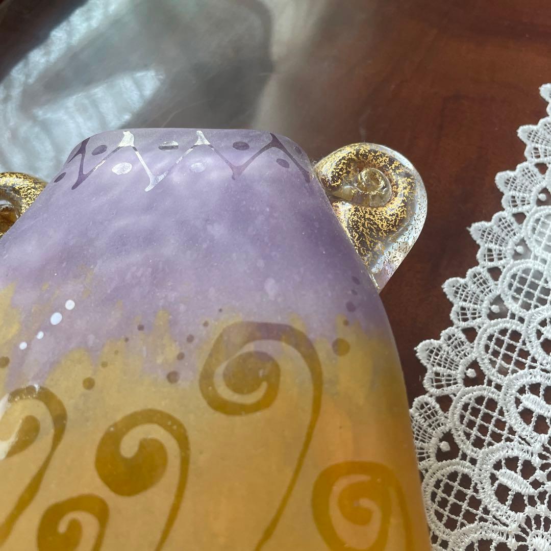 耳付　角花瓶　ガラス工房　アンティーク風　花瓶