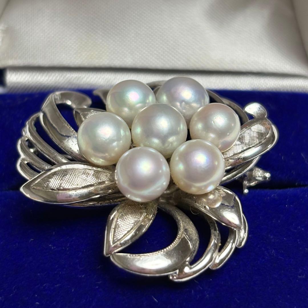 超希少 アコヤ真珠 ブローチ 極上 花珠級 無調色 オーロラグレー 8.0mm