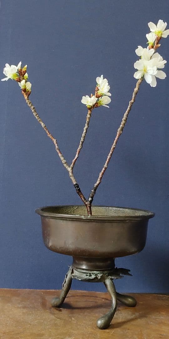 ◇時代金工 冨山銘 三足 薄端 花器 茶道具