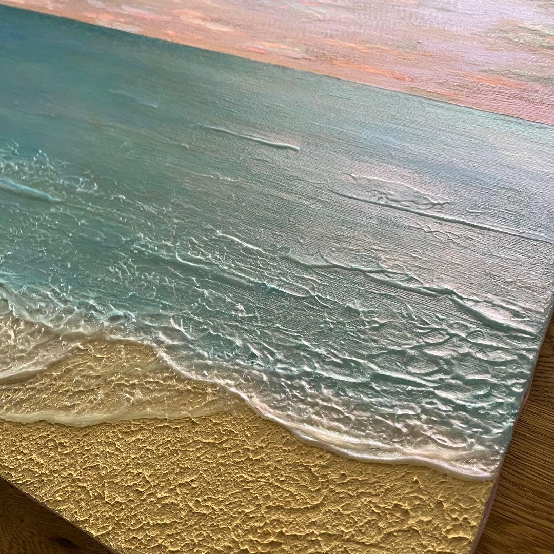 アクリル画 海と空の風景　テクスチャーアート