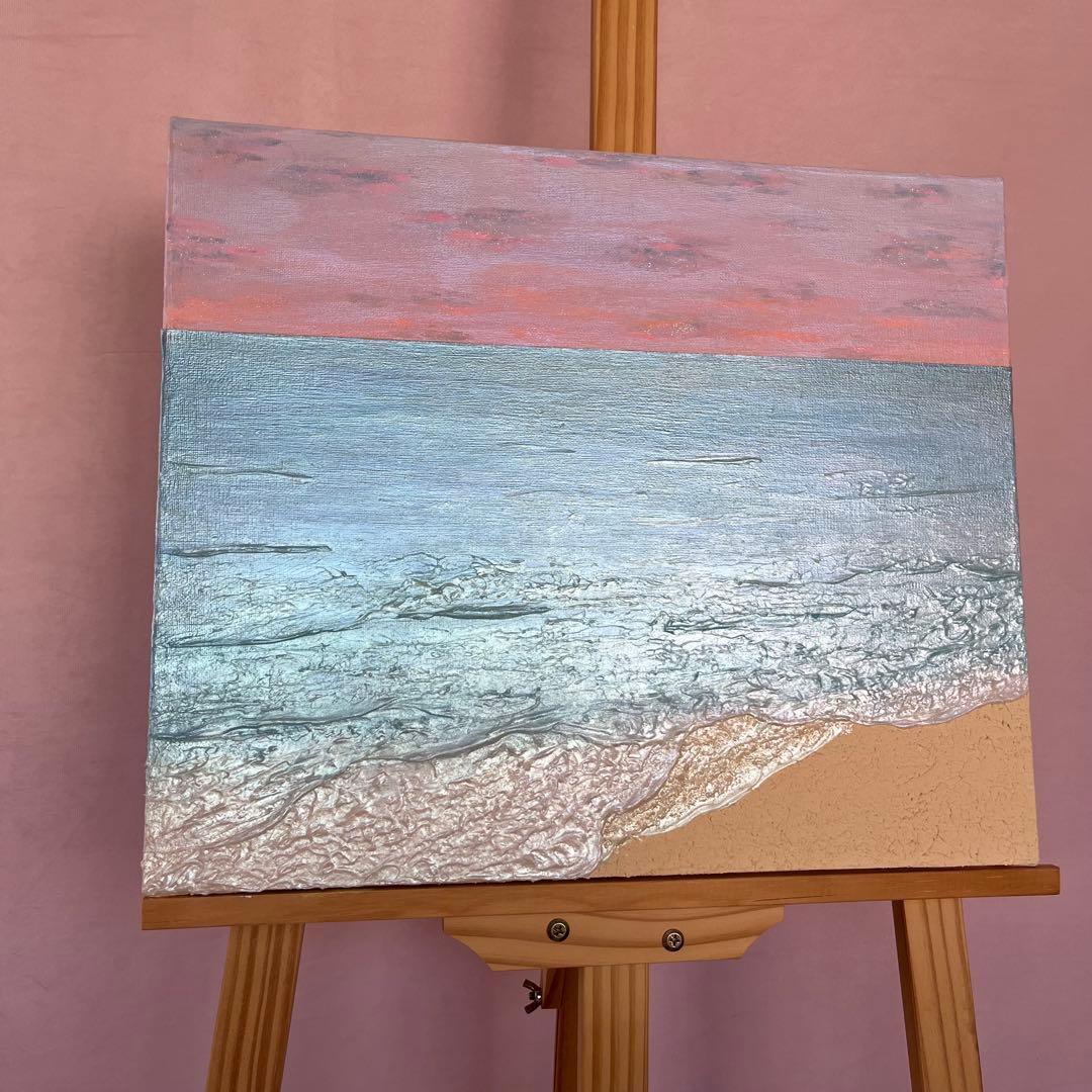 アクリル画 海と空の風景　テクスチャーアート