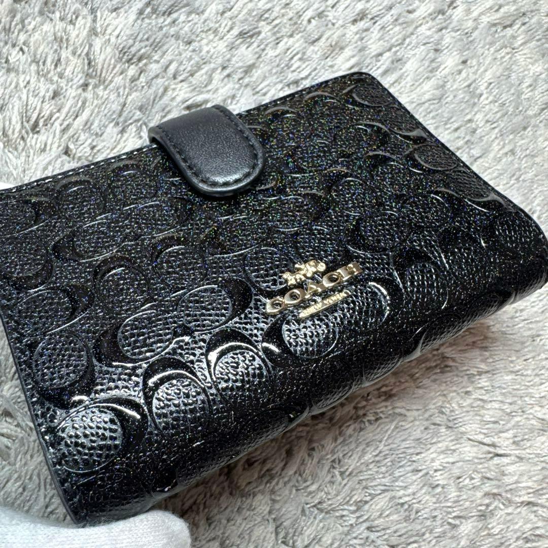 【ほぼ未使用】COACH コーチ 二つ折り財布 エンボス ブラック