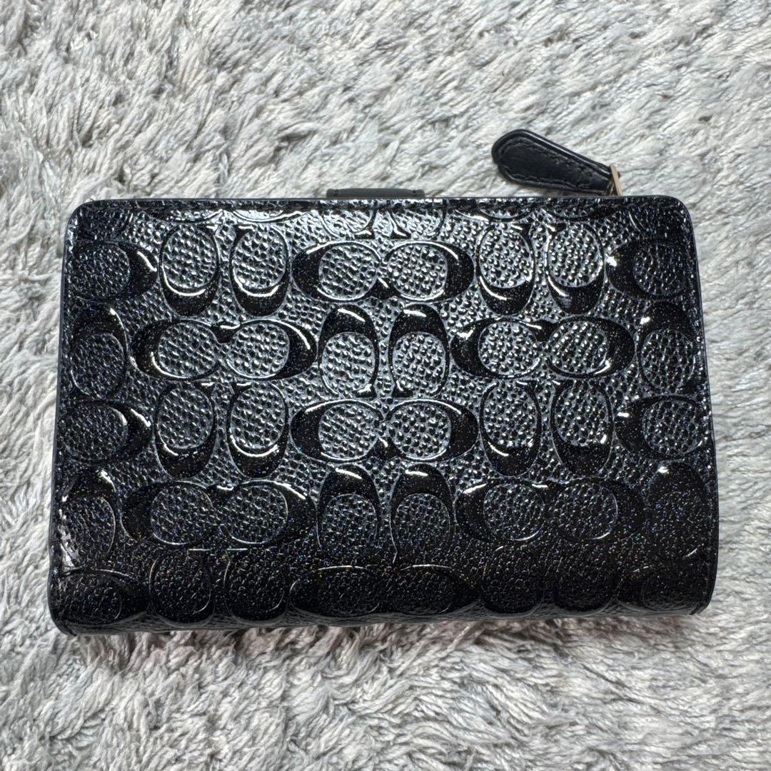 【ほぼ未使用】COACH コーチ 二つ折り財布 エンボス ブラック