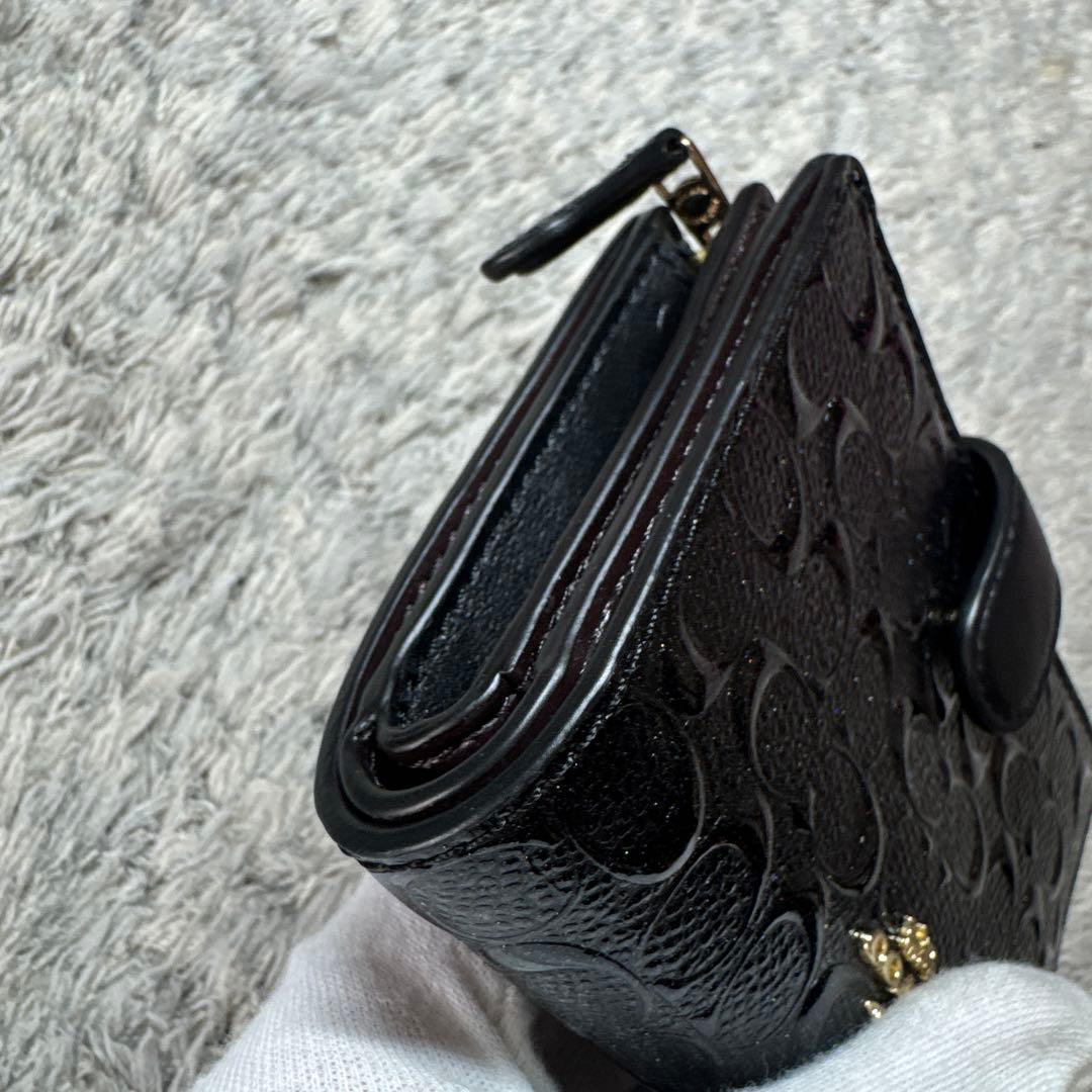 【ほぼ未使用】COACH コーチ 二つ折り財布 エンボス ブラック