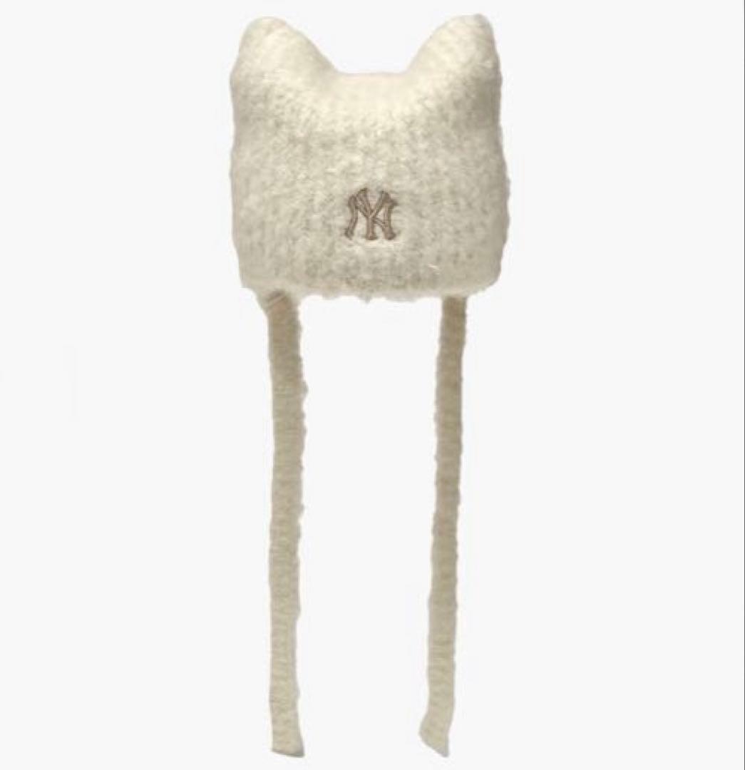 MLB Korea 猫耳 ミャオン ビーニー 紐付き 韓国限定 ホワイト