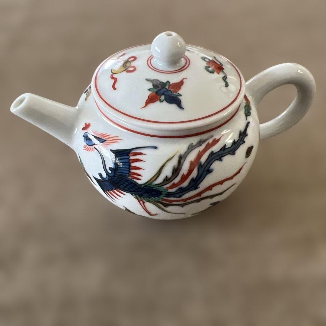 京焼　平安北峯　色彩鳳紋茶注　木箱入り