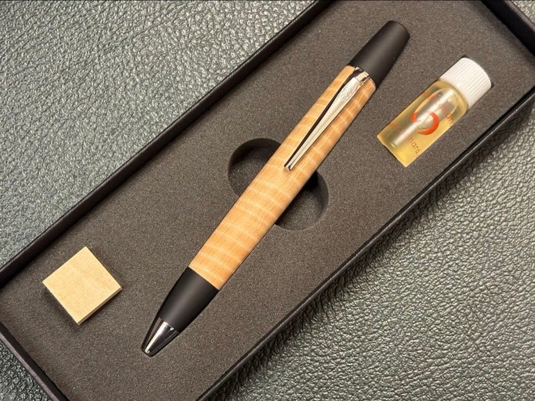 野原工芸 栃縮杢 ロータリー ボールペン シルバー金具 新品・未使用品