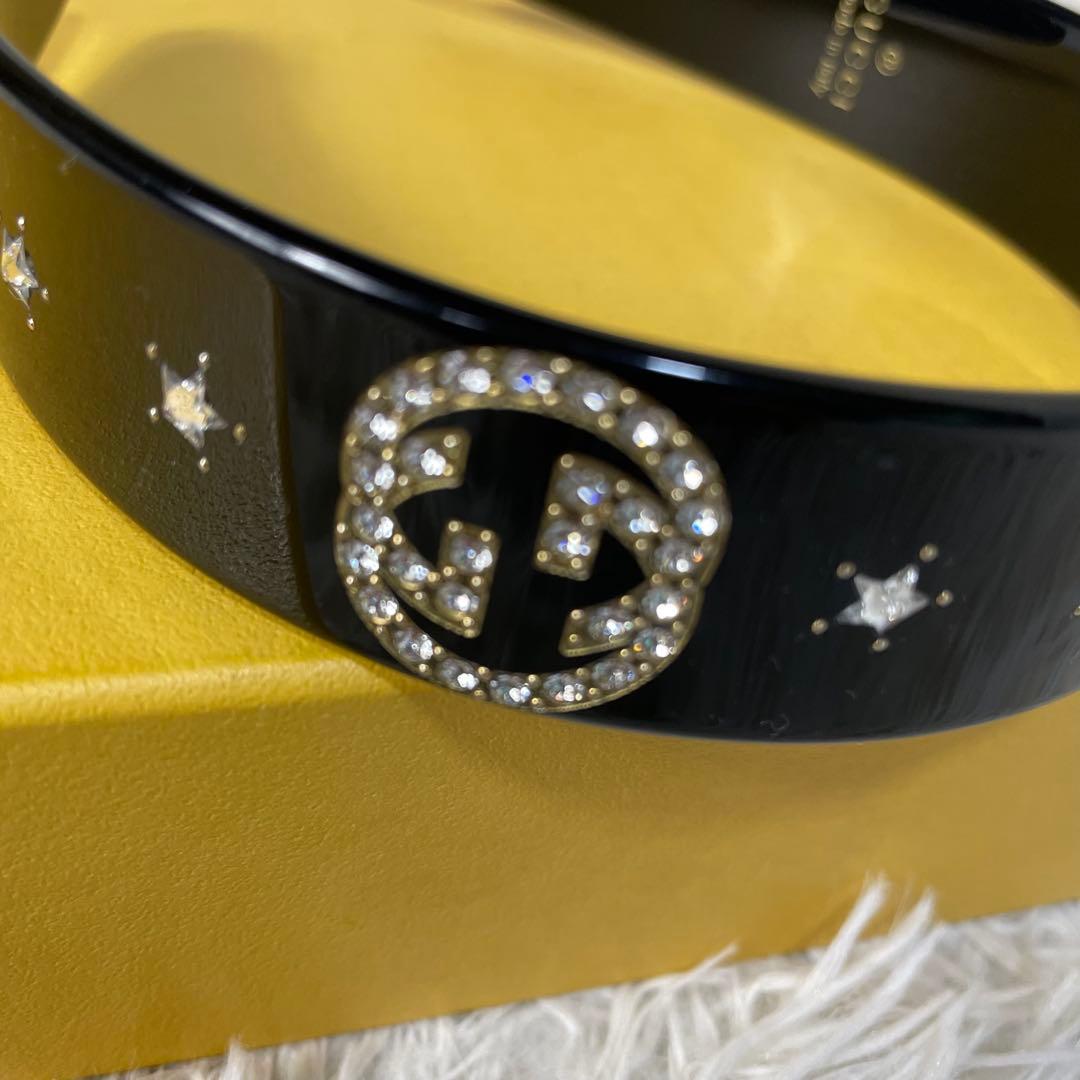 美品　GUCCI グッチ　カチューシャ　ビジュー　ブラック　黒　GG