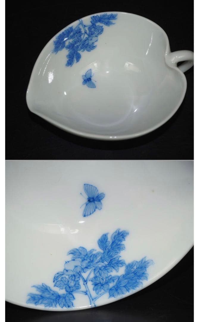 送料無料　明治期美濃焼の名工　加藤五輔造染付細密画牡丹之図茶器