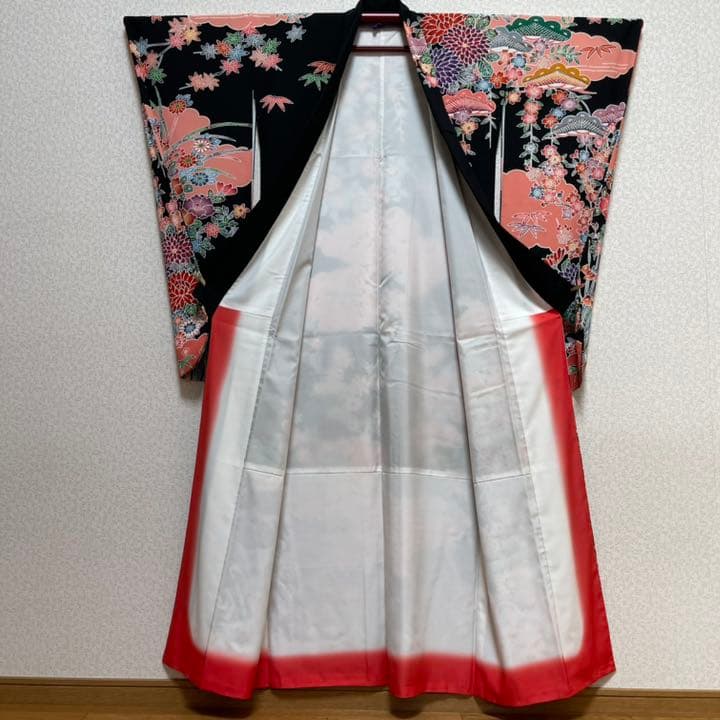 振袖 正絹 ジュニア着物 振り袖 十三参り振り袖 ハーフ成人式 黒地花柄 超美品