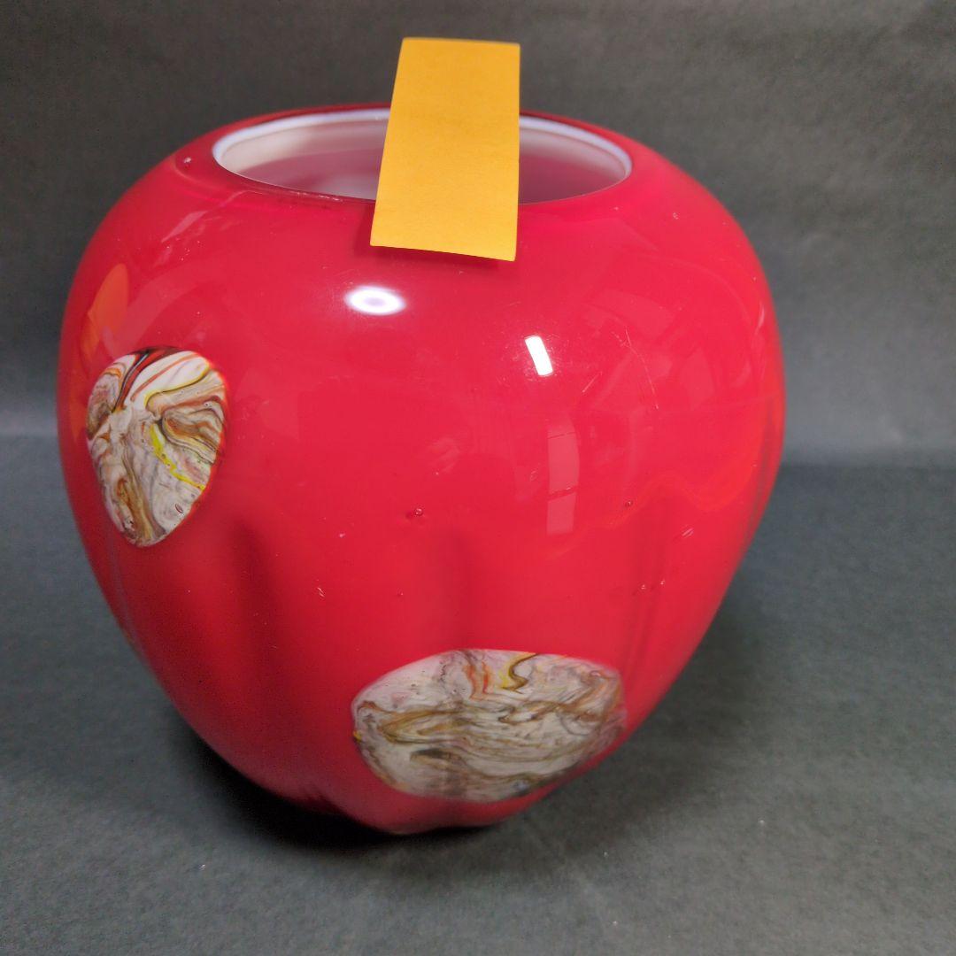 赤いマーブル模様のガラス花瓶　レッド